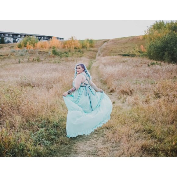 Women's Blue Corset Style Handmade Flowy chiffon dress with train Plus Size New - Picture 13 of 13